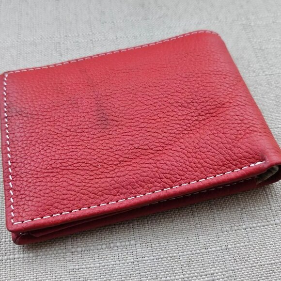 Leather Wallet Dual Color Bifold Purse Red/Tan Card Holder Handmade Handmade - Picture 10 of 11